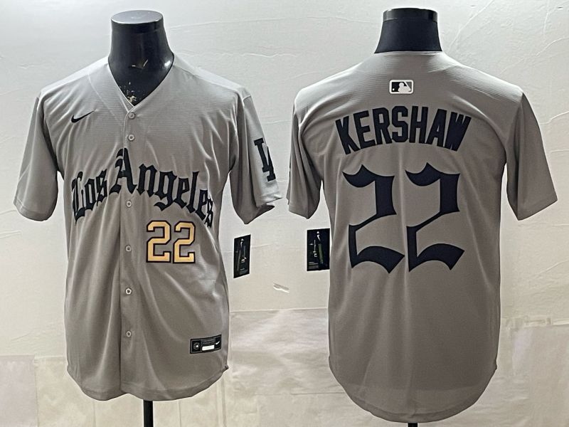 Men 2026 Los Angeles Dodgers #22 Kershaw Grey Five generations Nike MLB Jersey style 003->los angeles dodgers->MLB Jersey